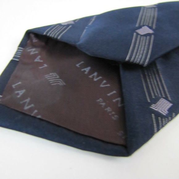 Vintage LANVIN Paris Tie LL Monogram Navy Blue - Picture 5 of 8